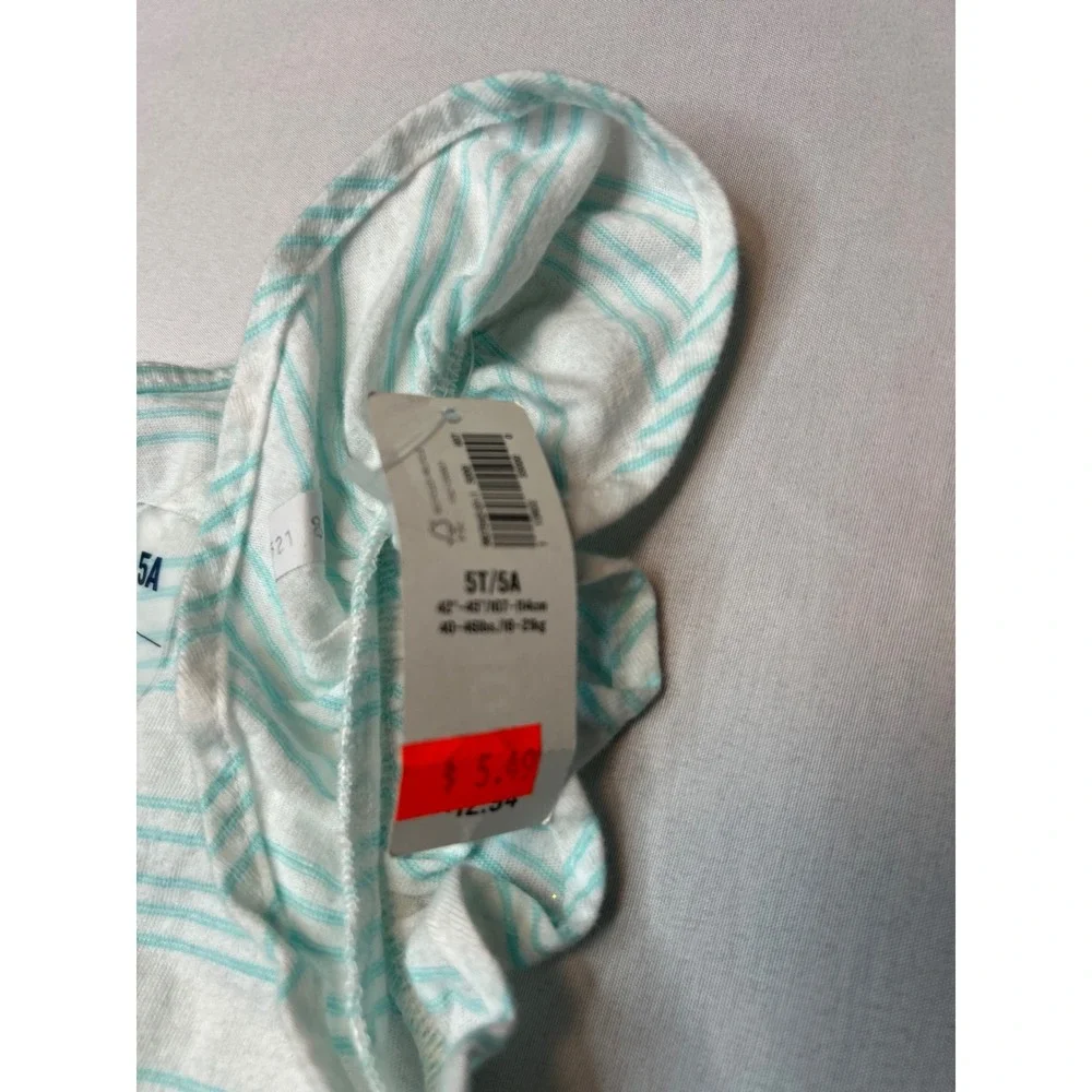 Old Navy Girls 5T Striped Flutter Sleeve Smocked Top Teal White NWT